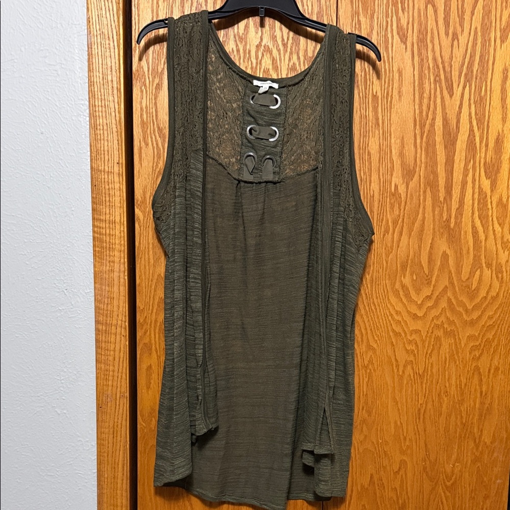 Maurices Olive Lace-Back Tank with Grommet Detail